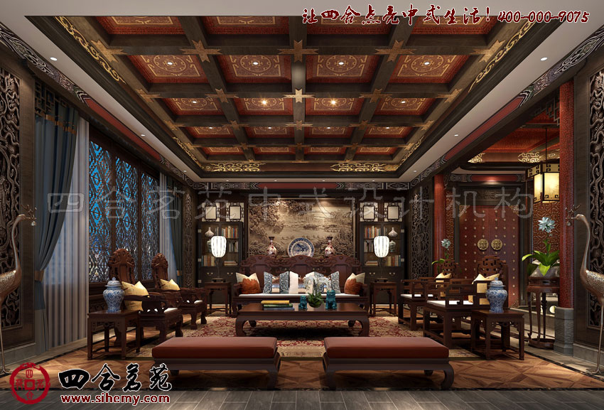 精致典雅的環境展現著古色古香的陳韻 獨立四合院中式裝修設計效果圖