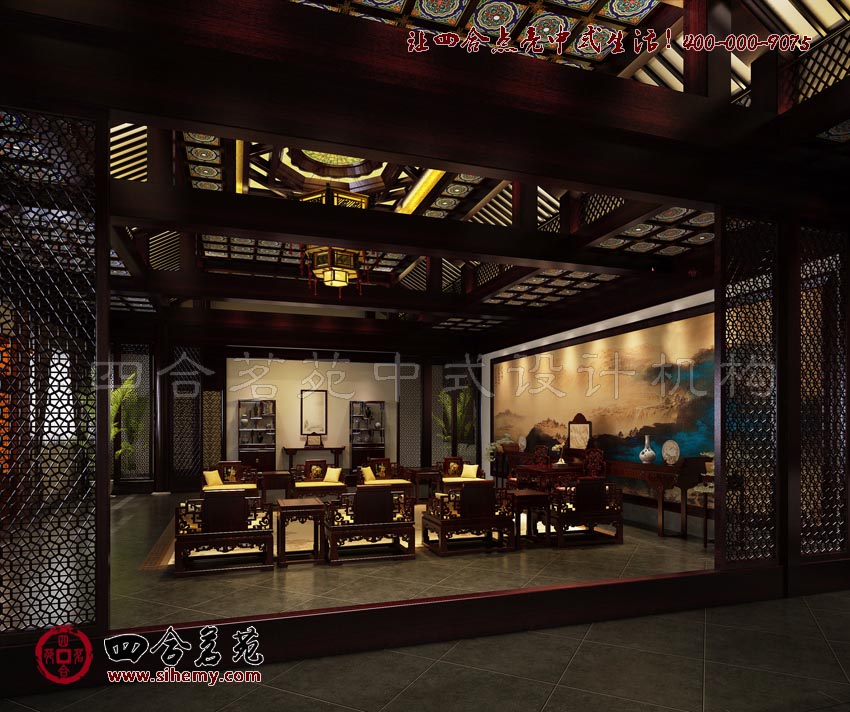 方正而優(yōu)雅的空間最大限度保持古典的恢弘氣魄 鄉(xiāng)村四合院裝修設(shè)計大堂效果圖